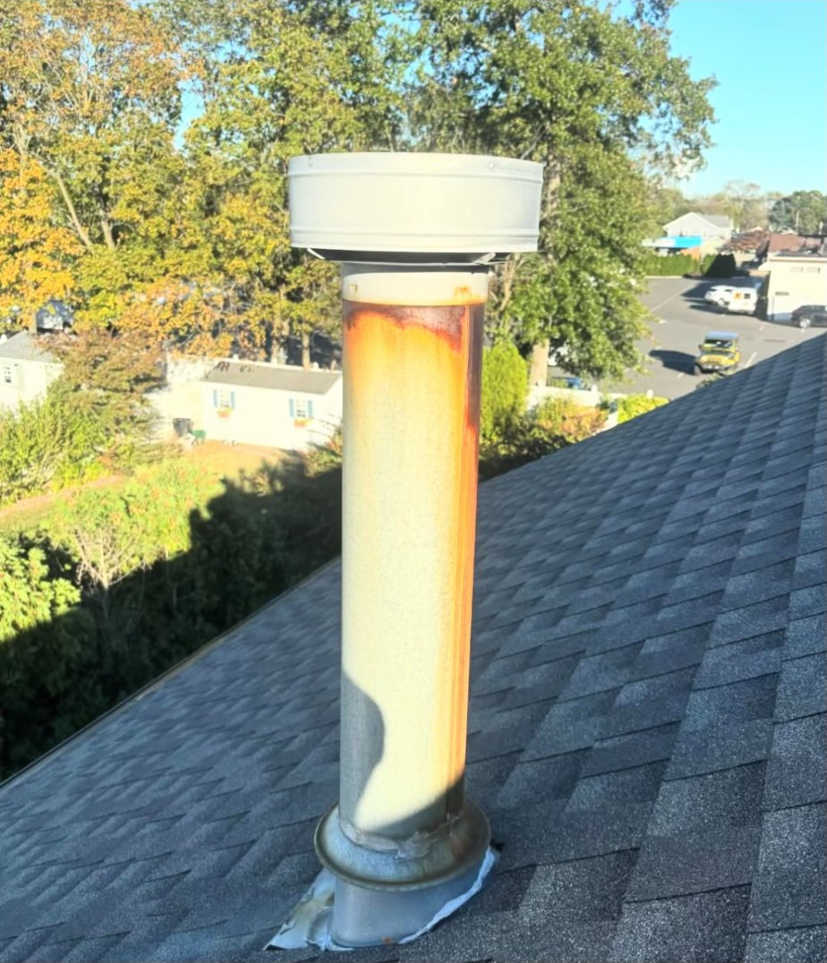 Rusted flue pipe before restoration