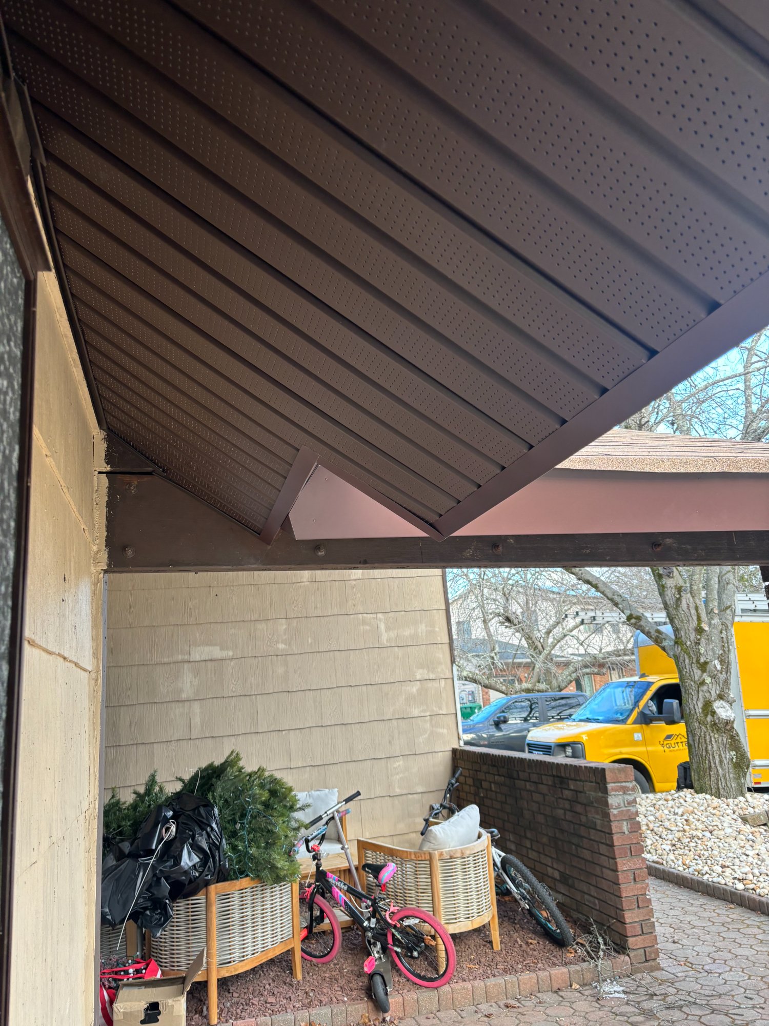 Brown soffit porch
